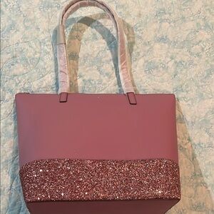 Pink Tote Bag with Glitter Accent and Sturdy Handles